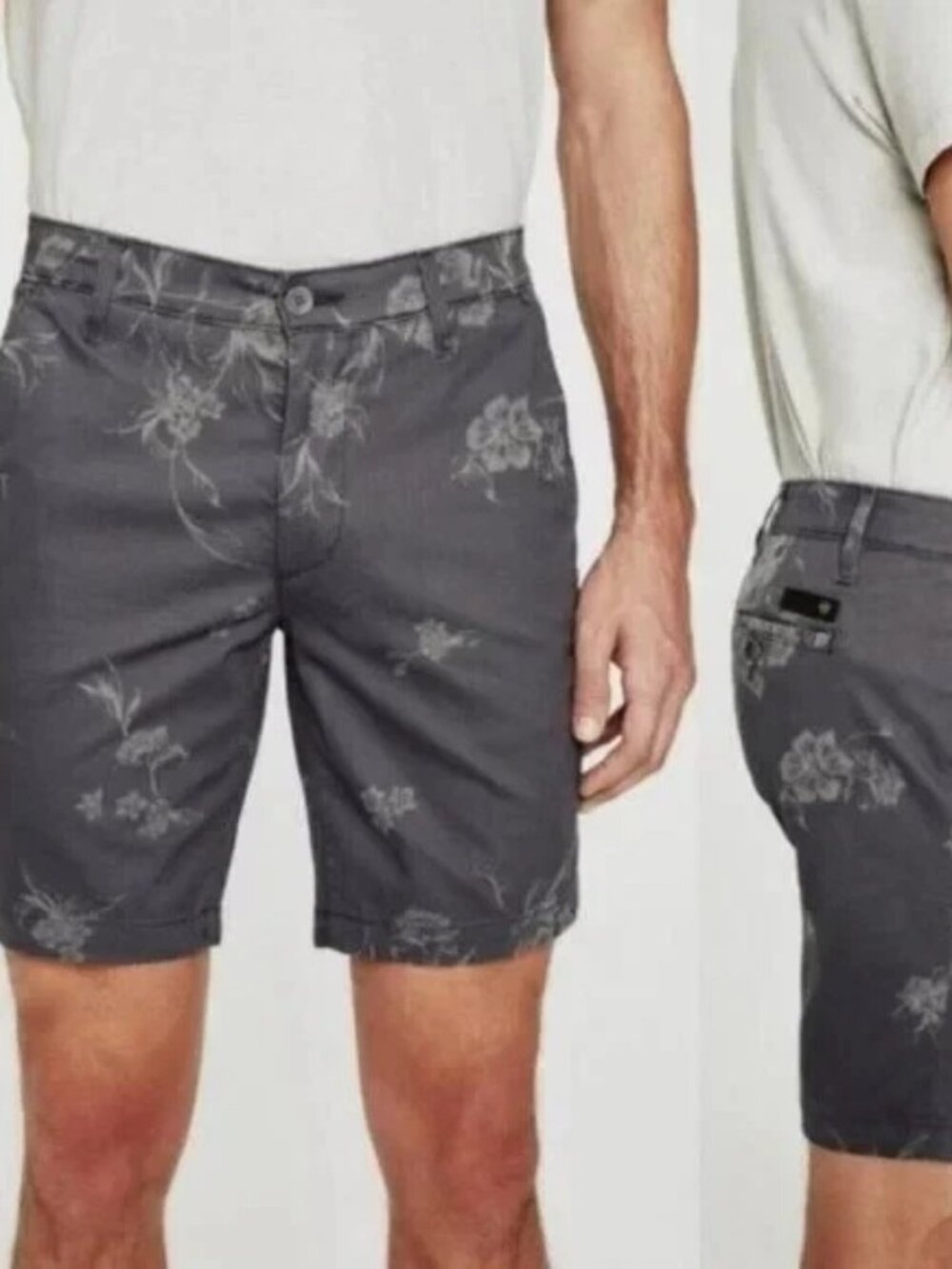 NWOT AG The Wanderer Slim Trouser Flat Front Shorts Chino Gray Floral Stretch 38